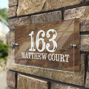Wood Pine Effect Premium Acrylic-Front Metal House Sign