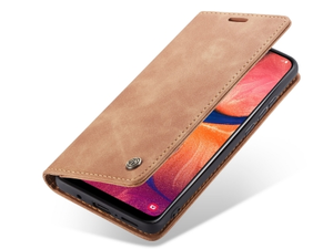CaseMe Slim Synthetic Leather Wallet Case with Stand for Samsung Galaxy A20 - Tan