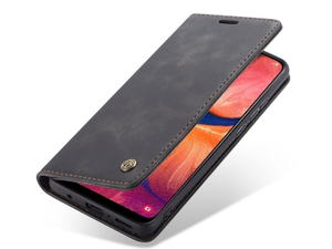 CaseMe Slim Synthetic Leather Wallet Case with Stand for Samsung Galaxy A20 - Charcoal