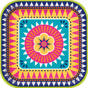Boho Fiesta Square Paper Plates 22cm - Pack of 8