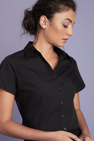 Short Sleeve Open Collar Shirt, Black