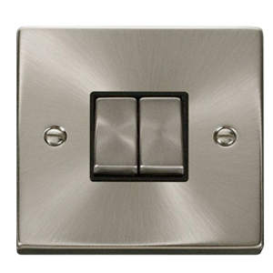 Click VPSC412BK Deco 2 Gang 2 Way Colour Match Switch Satin Chrome Black Insert