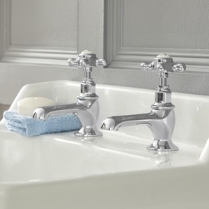 Milano Elizabeth - Traditional Crosshead Basin Pillar Taps - Chrome and White