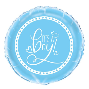 Blue Hearts Baby Shower Round Foil Helium Balloon 46cm / 18 in