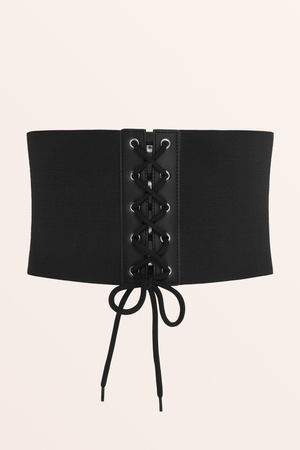 Elastic Corset Lace Belt - Black