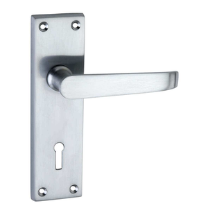Satin Chrome Victorian Long Backplate Straight Lever Lock Door Handle - Pair - Designer Levers