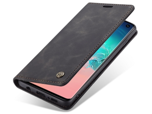 CaseMe Slim Synthetic Leather Wallet Case with Stand for Samsung Galaxy S10 - Charcoal