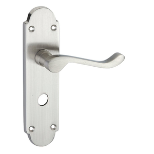 Brora Scroll Lever Thumb Lock Bathroom Door Handle - Satin Nickel - Pair - Designer Levers
