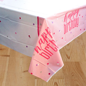 Pink Glitz Birthday Plastic Tablecover 213cm x 137cm