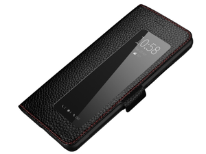 Top Grain Leather Case With Windows for Huawei P30 - Black