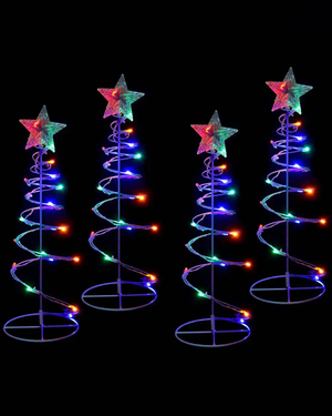 Set of 4 Pre-Lit Spiral Trees, Multi-Coloured, 55 cm