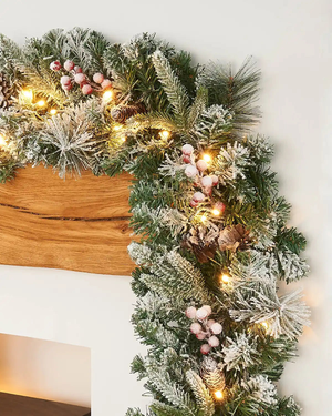 Pre-Lit Multi-Function Extra-Thick Mixed Pine Snow Flocked Garland, 9 ft