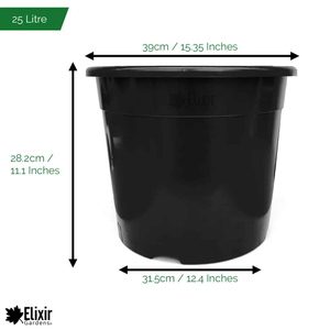 Black Plastic Plant & Flower Pot/Planters (1L-80L Sizes) - 25 Litre, 20