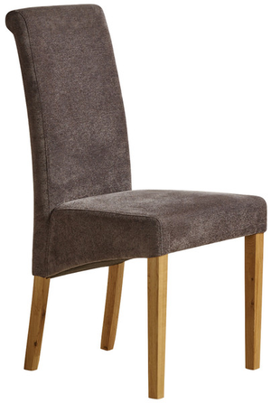 Scroll Back Chair in Plain Charcoal Fabric with Solid Oak Legs