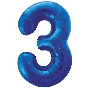 Blue Number 3 Helium Foil Giant Balloon 86cm / 34 in