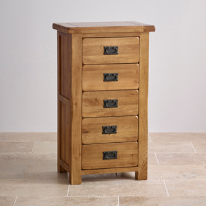 Original Rustic Solid Oak 5 Drawer Tallboy