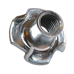 M6 x 9mm 4 Pronged Mild Steel Tee Nut, Bright Zinc Plated