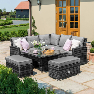 Maze - Richmond Rattan Corner Bench Set with Rising Table - Grey