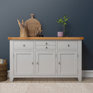 Cambridge Grey Painted Oak 3 Door 3 Drawer Sideboard