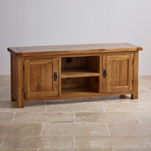 Original Rustic Solid Oak Large TV Cabinet