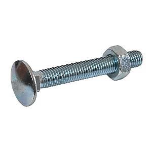 M10 x 100 Mild Steel Carriage / Coach / Cup Square Bolts, c/w Hexagon Nut Zinc Plated, DIN 603/934