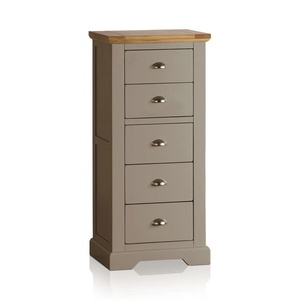 St Ives Natural Oak and Light Grey Painted 5 Drawer Tallboy
