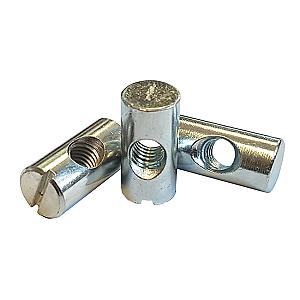 M10 x 28mm Cross Dowel, 15mm Hole (Barrel Nut) Bright zinc plated