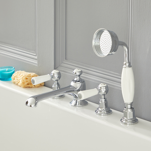 Milano Elizabeth - Traditional 4 Tap-Hole Lever Bath Shower Mixer Tap - Chrome and White