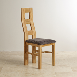Wave Back Natural Solid Oak Chair with Plain Charcoal Fabric Seat