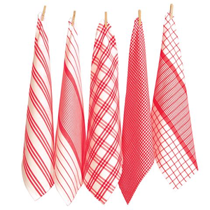 Rans - Milan Stripe & Check Tea Towel Red Set 5pce