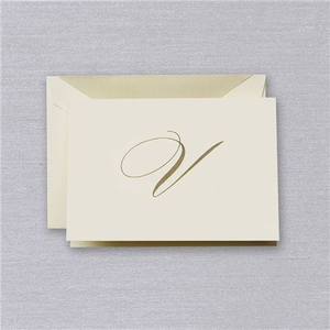 Crane & Co - Engraved V Initial Note Card Set 10pce