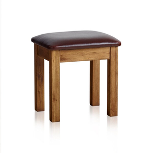 Original Rustic Solid Oak and Leather Dressing Table Stool
