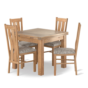 Dorset 3ft x 3ft Natural Oak Extending Dining Table + 4 Arched Back Natural Oak and Plain Truffle Fabric Dining Chair
