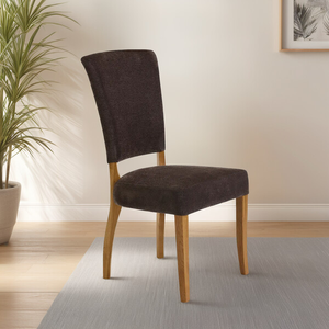Upholstered Curve Back Plain Charcoal Fabric Chair with Solid Oak Legs