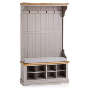 St Ives Natural Oak and Light Grey Painted Hallway Unit with Plain Grey Fabric Hallway Pad