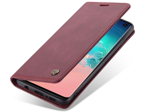 CaseMe Slim Synthetic Leather Wallet Case with Stand for Samsung Galaxy S10 - Burgundy