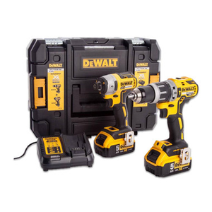 DeWalt DCK266P2-GB 18V XR Brushless Combi Drill & Impact Driver Twin Kit with 2x 5.0Ah Batteries, Charger and a TSTAK Carry Case
