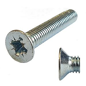 M6 x 25 Countersunk Pozi Machine Screw, Mild Steel Grade 4.6 Bright Zinc Plated, DIN 965