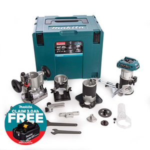 Makita DRT50ZJX3 LXT 1/4" Brushless Cordless Router with 4 Bases & 2 Guides (Body Only)