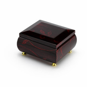 Stunning Burgundy Beveled Top Music Jewelry Box with Artistic Floral Motif