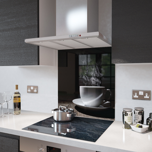 Glass Splashback in White Coffee Cup - 60cm Wide x 75cm High