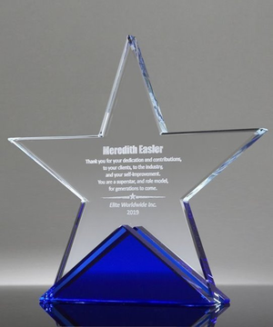 Azure Crystal Star Trophy - Laser Engraved