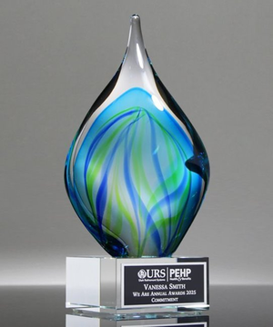 Jade Turin Art Glass Trophy - Clear Base