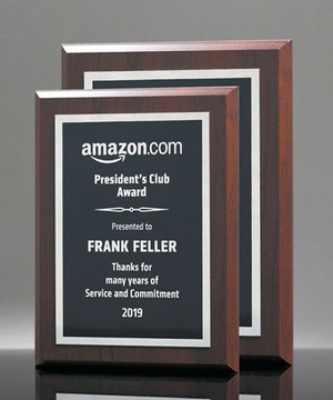 Walnut Finish Plaque with Silver Engraving