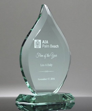 Beveled Jade Crystal Flame Award
