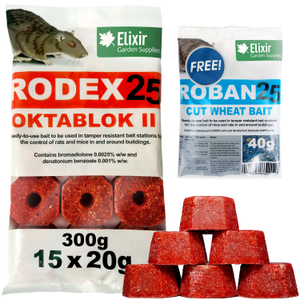 Rodex25 Oktablok II Poison | Rat & Mouse Bait Blocks | 15 x 20g - 90 x 20g Bait Blocks