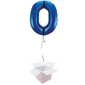 Blue Number 0 Helium Foil Giant Balloon - Inflated Balloon in a Box