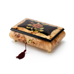 Harmonious Italian Sorrento Inlaid Single Pink Rose Butterfly Rosewood Music Box