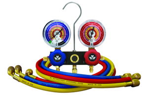 Mastercool 93636-EB1 2-Way Aluminium Manifold Gauge Set 80mm R410A/R32 3×90cm