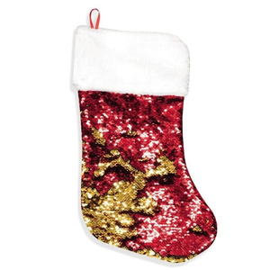 Deluxe Reverse Red & Gold Sequin Christmas Stocking 43cm